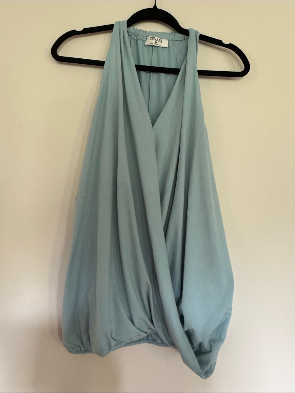 Zenana Outfitters Seafoam Draped V-Neck Bubble Hem Tank